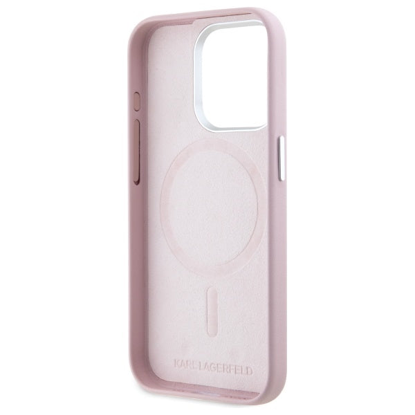 Karl Lagerfeld - Leather MagSafe (KLHMP15XPGMSRPP) - iPhone 15 Pro Max - Pink FW Metal Plate