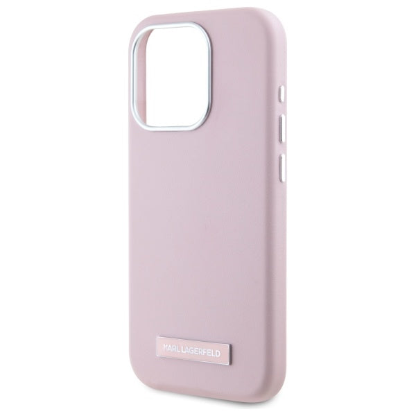 Karl Lagerfeld - Leather MagSafe (KLHMP15XPGMSRPP) - iPhone 15 Pro Max - Pink FW Metal Plate