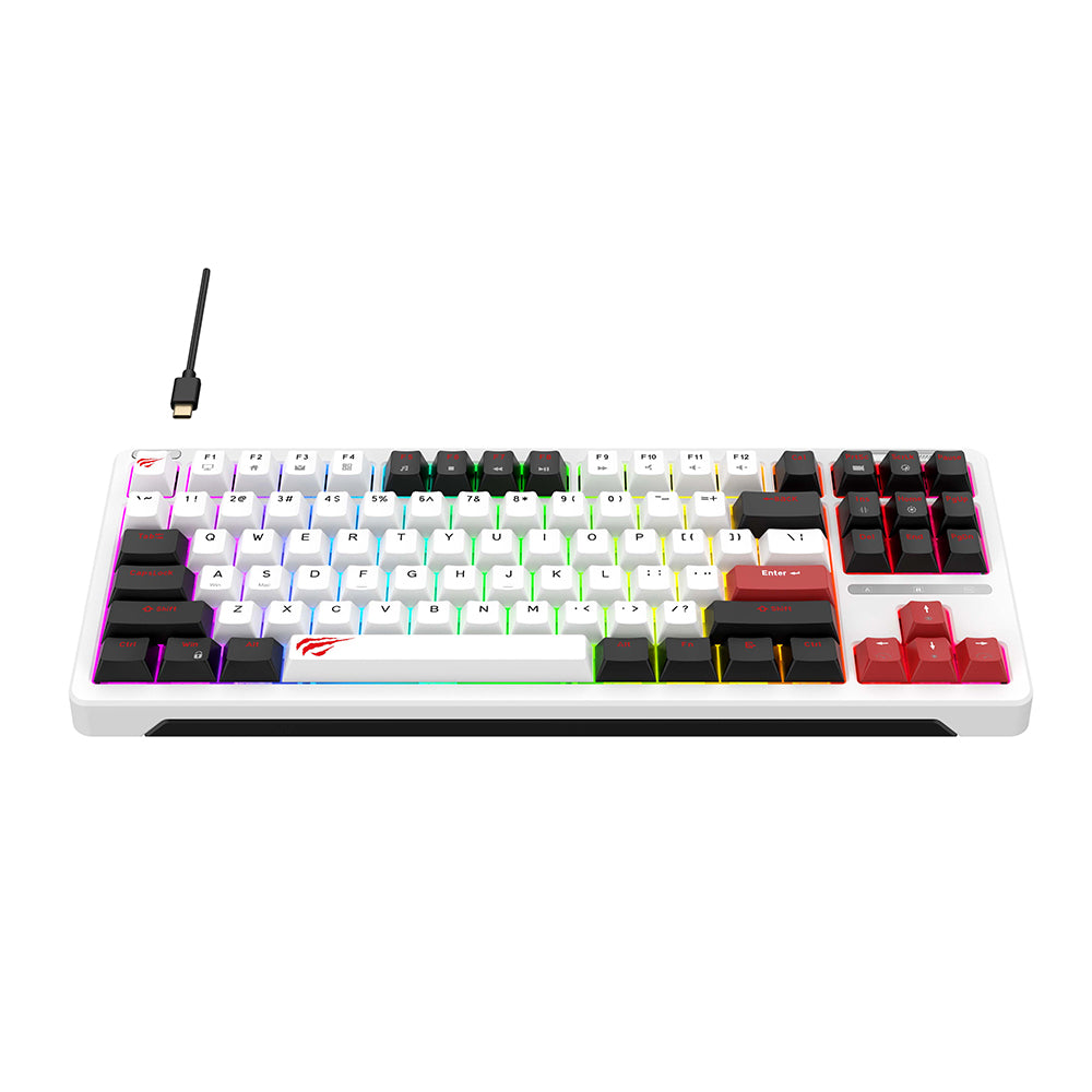 Havit - Gaming Keyboard (KB902L) - USB-C, with RGB Lights, 1.8m, 200mA - Black / White / Red