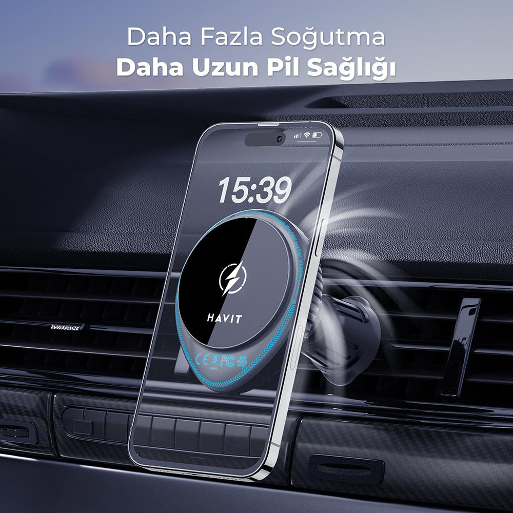 Havit - Car Holder with Wireless Charging (W3036) - with Cooler, for Air Vent, 15W - Black