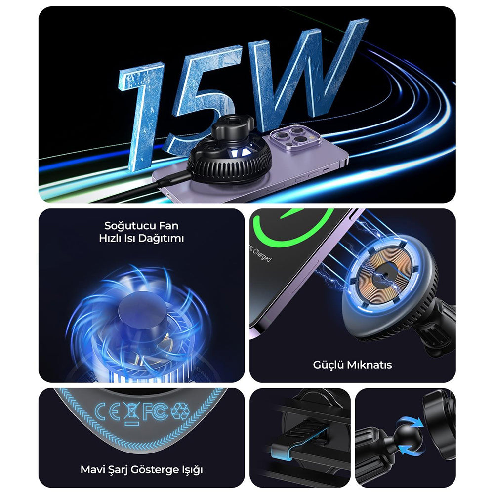 Havit - Car Holder with Wireless Charging (W3036) - with Cooler, for Air Vent, 15W - Black