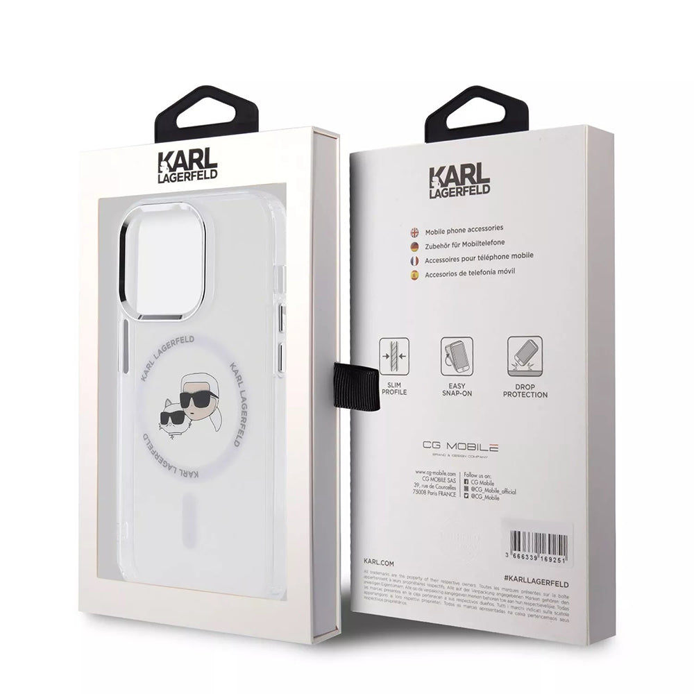 Karl Lagerfeld - IML MagSafe (KLHMP15LHLSKCH) - iPhone 15 Pro - White Metal Karl&Choupette Head