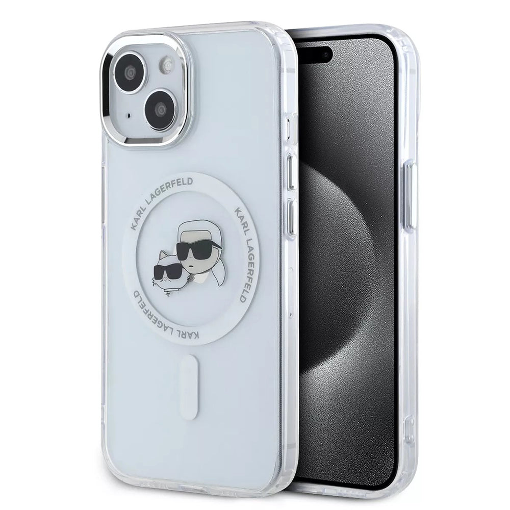 Karl Lagerfeld Husa de protectie Karl Lagerfeld IML MagSafe (KLHMP15SHLSKCH) compatibil cu iPhone 15, Alb Metal Karl&Cho