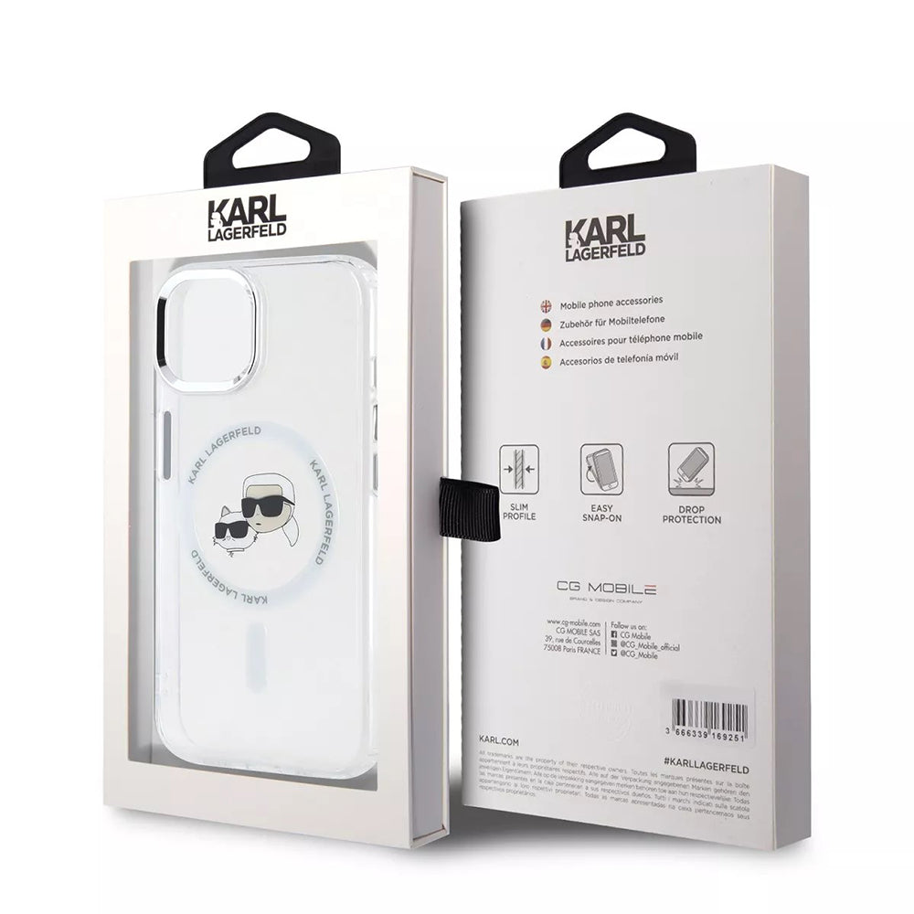Karl Lagerfeld Husa de protectie Karl Lagerfeld IML MagSafe (KLHMP15SHLSKCH) compatibil cu iPhone 15, Alb Metal Karl&Cho