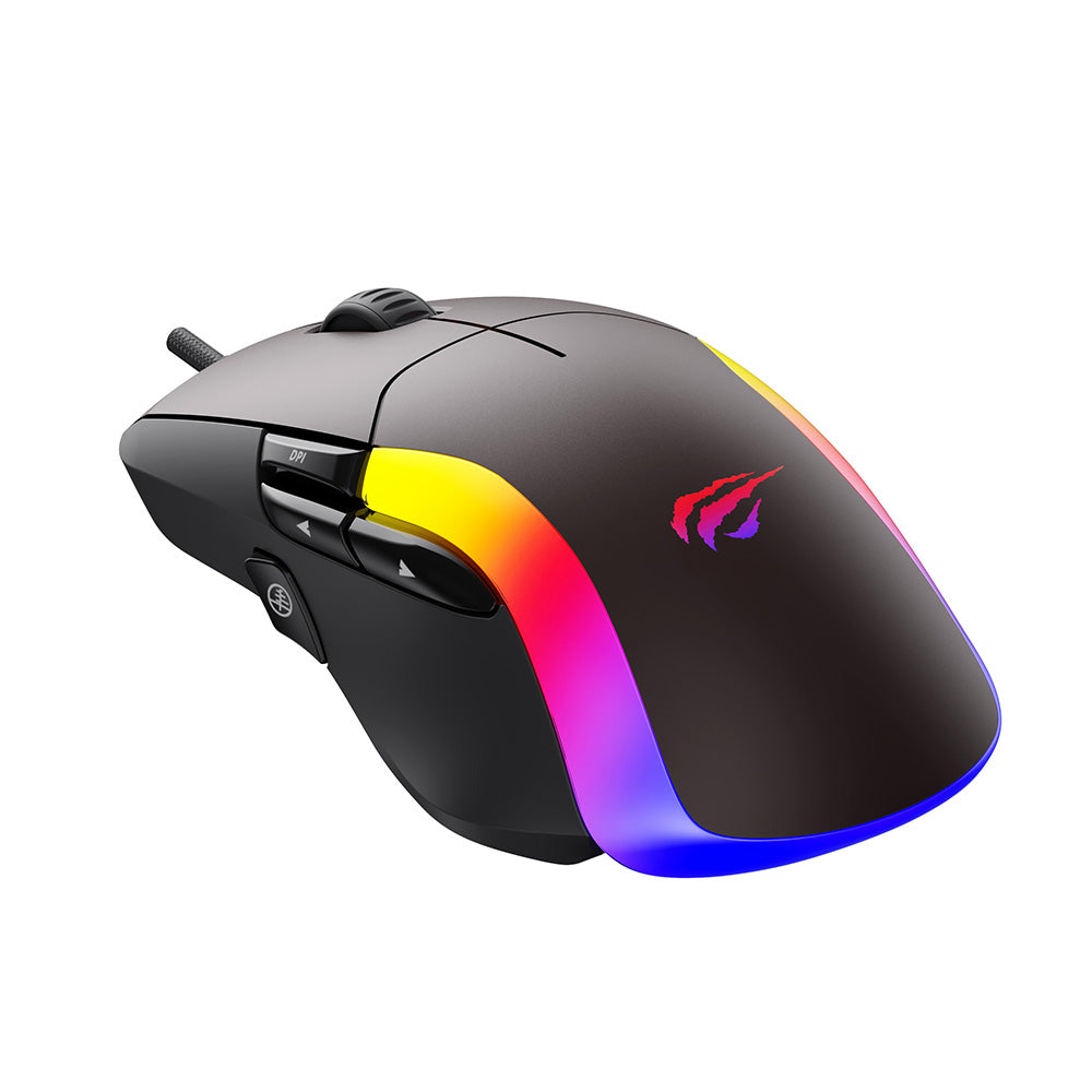 Havit - Wired Gaming Mouse (MS959S) - with RGB Lights, 1200/2400/3200/4800/6400/8000 DPI, 1.6m, 5V - Black / Ochre