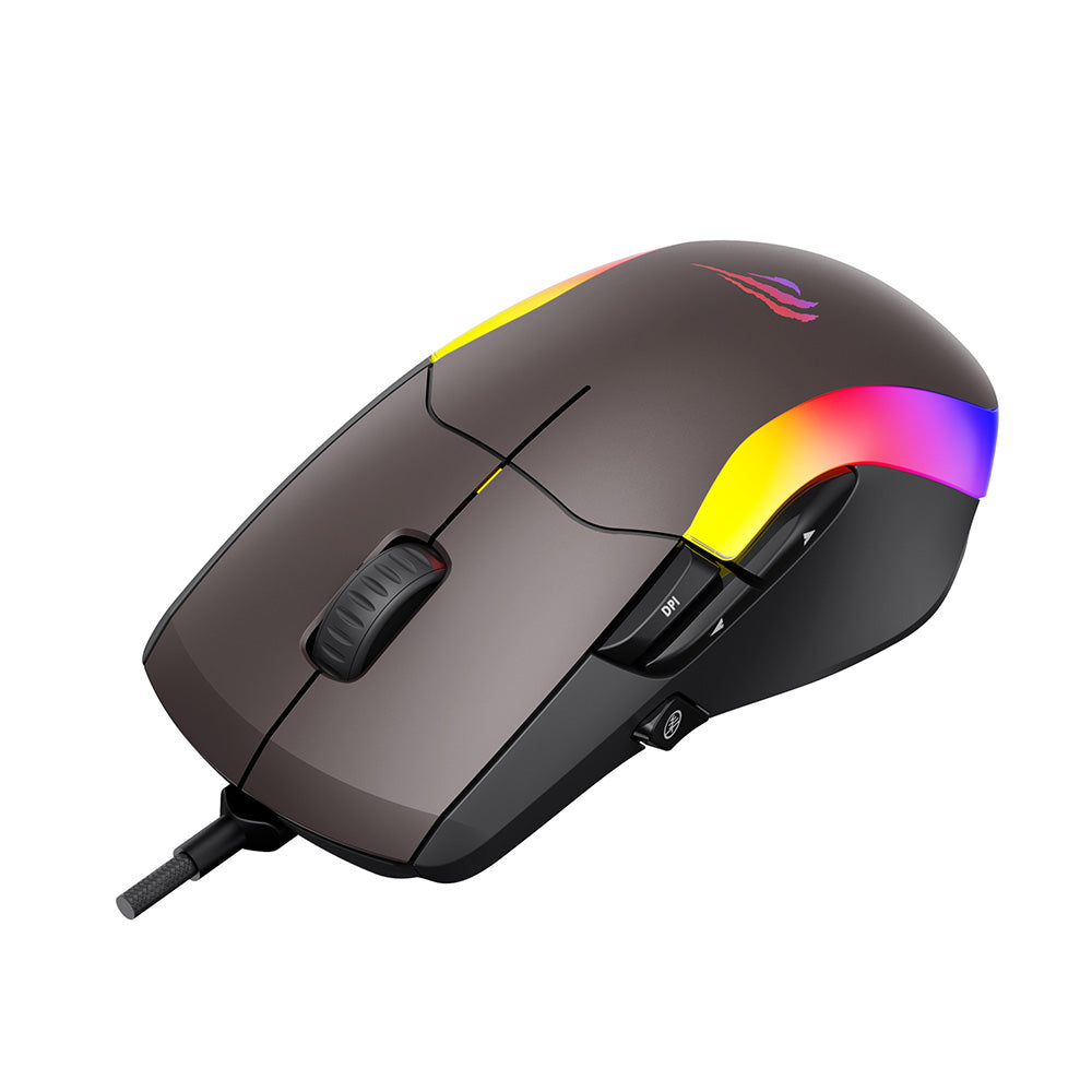 Havit - Wired Gaming Mouse (MS959S) - with RGB Lights, 1200/2400/3200/4800/6400/8000 DPI, 1.6m, 5V - Black / Ochre