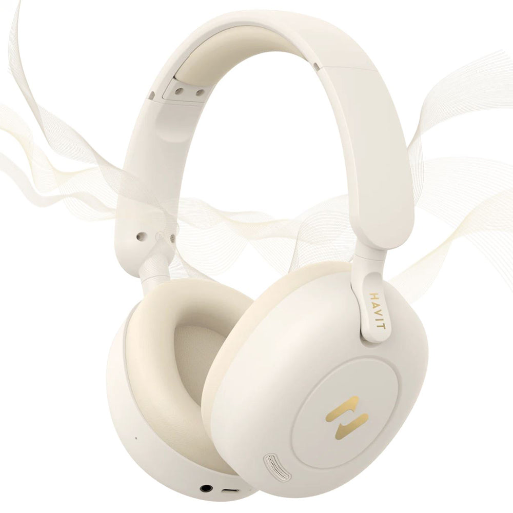 Havit - Wireless Headphones (H655BT Pro) - with Case, Bluetooth 5.3, Noise Cancelling, Multipoint, Hi-Res, 700mAh - Beig