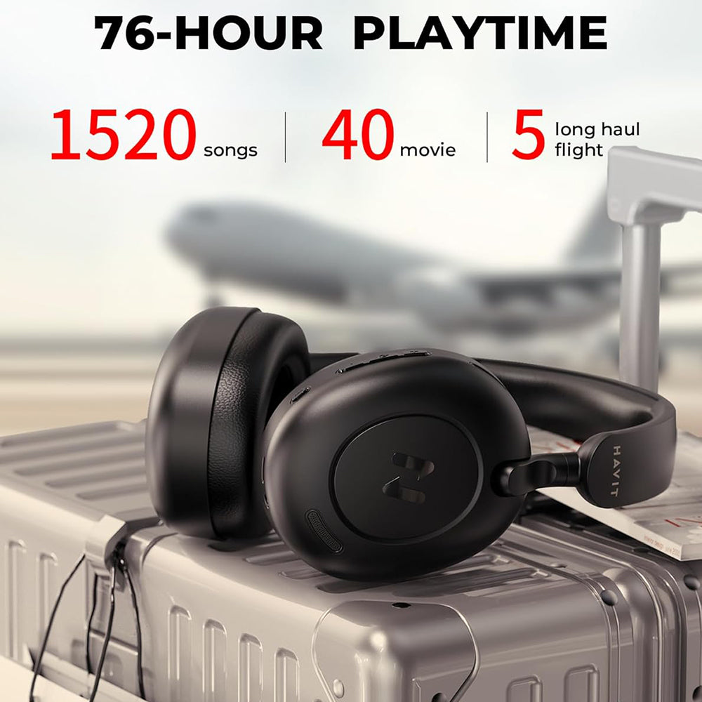 Havit - Wireless Headphones (H655BT) - On-ear, Bluetooth 5.3, Hybrid Active Nosie Cancelling, 700mAh, Foldable, USB-C - 