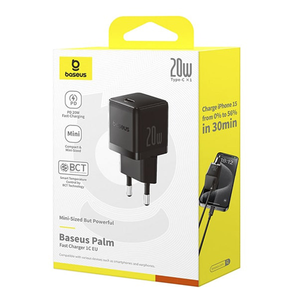 Baseus - Wall Charger Palm (P10111602113-00) - Fast Charger, Type-C, PD 20W, 5V/3A - Cluster Black