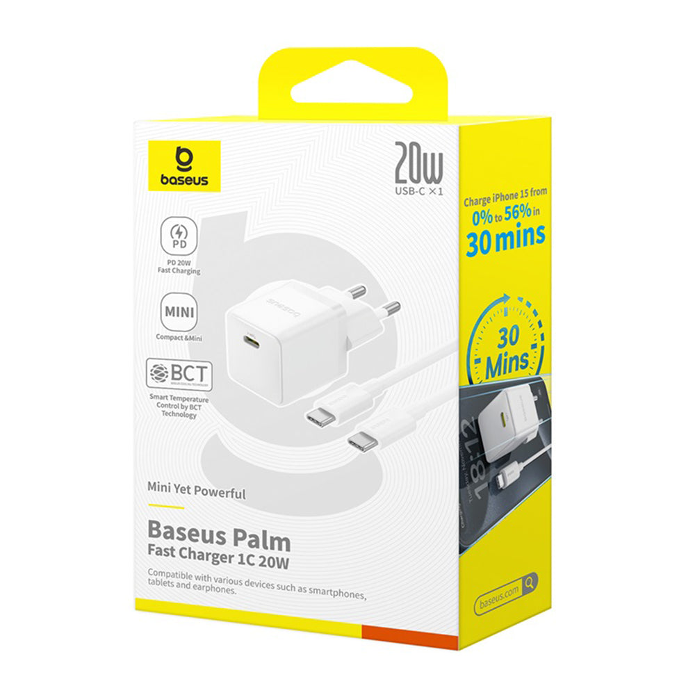 Incarcator Baseus (P10111602213-01), USB-C, PD 20W, 1m, Alb