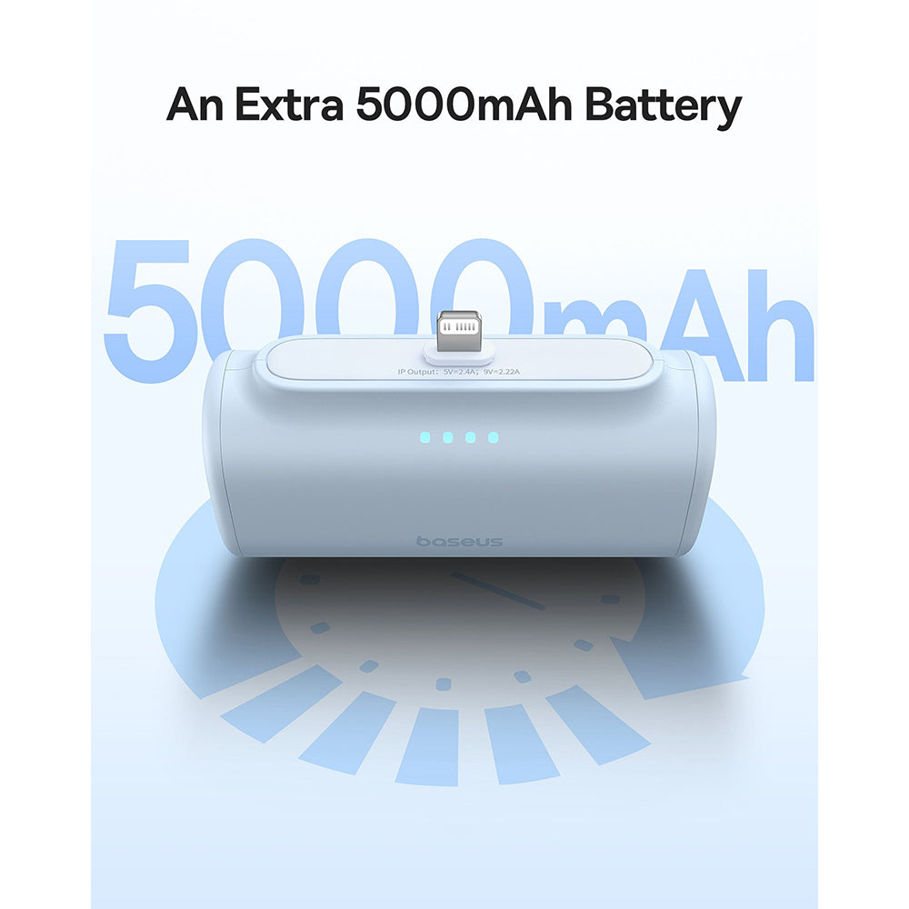 Baseus - Power Bank (P10068307313-00) - Lightning, Compact Design, 20W, 5000mAh, with Cable Type-C - Bleu