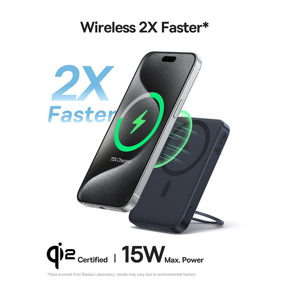 Baseus - Power Bank PicoGo (P10076802123-00) - Type-C, Qi2, Fast Charging, 20W, 5000mAh, Rotable Stand, Cable Type-C - B