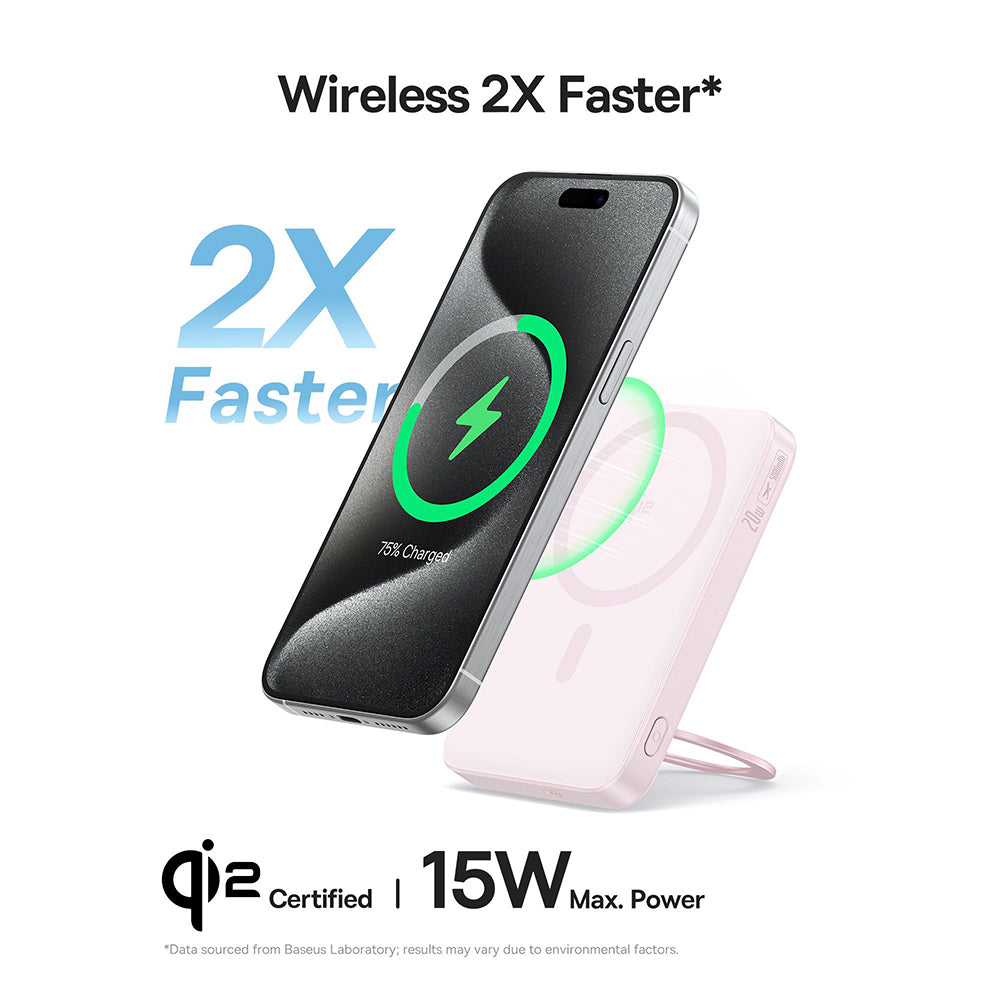Baseus - Power Bank PicoGo (P10076800413-00) - Type-C, Qi2, Fast Charging, 20W, 5000mAh, Rotable Stand, Cable Type-C - P