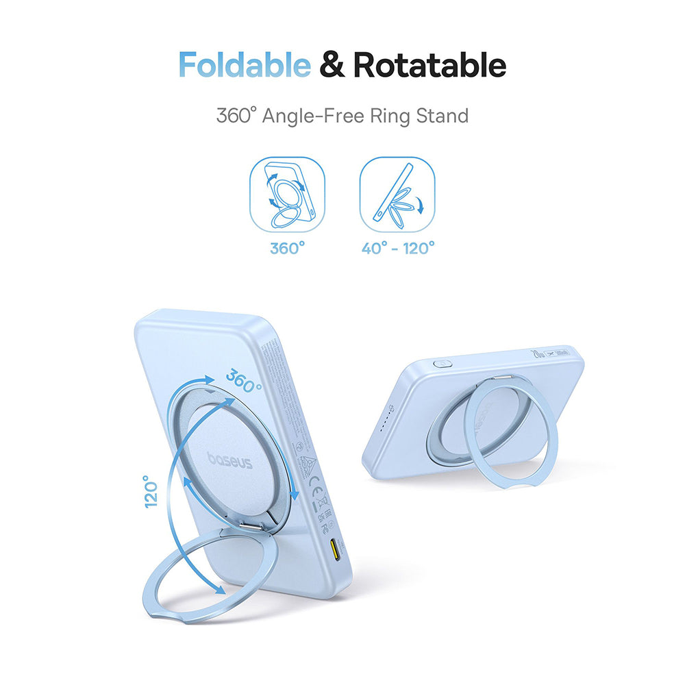 Baseus - Power Bank PicoGo (P10076800313-00) - Type-C, Qi2, Fast Charging, 20W, 5000mAh, Rotable Stand, Cable Type-C - B
