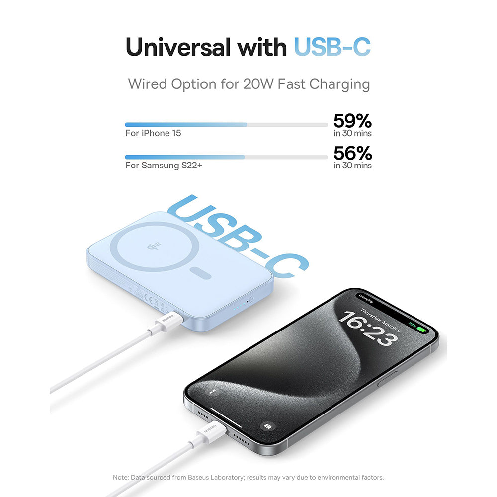 Baseus - Power Bank PicoGo (P10076800313-00) - Type-C, Qi2, Fast Charging, 20W, 5000mAh, Rotable Stand, Cable Type-C - B