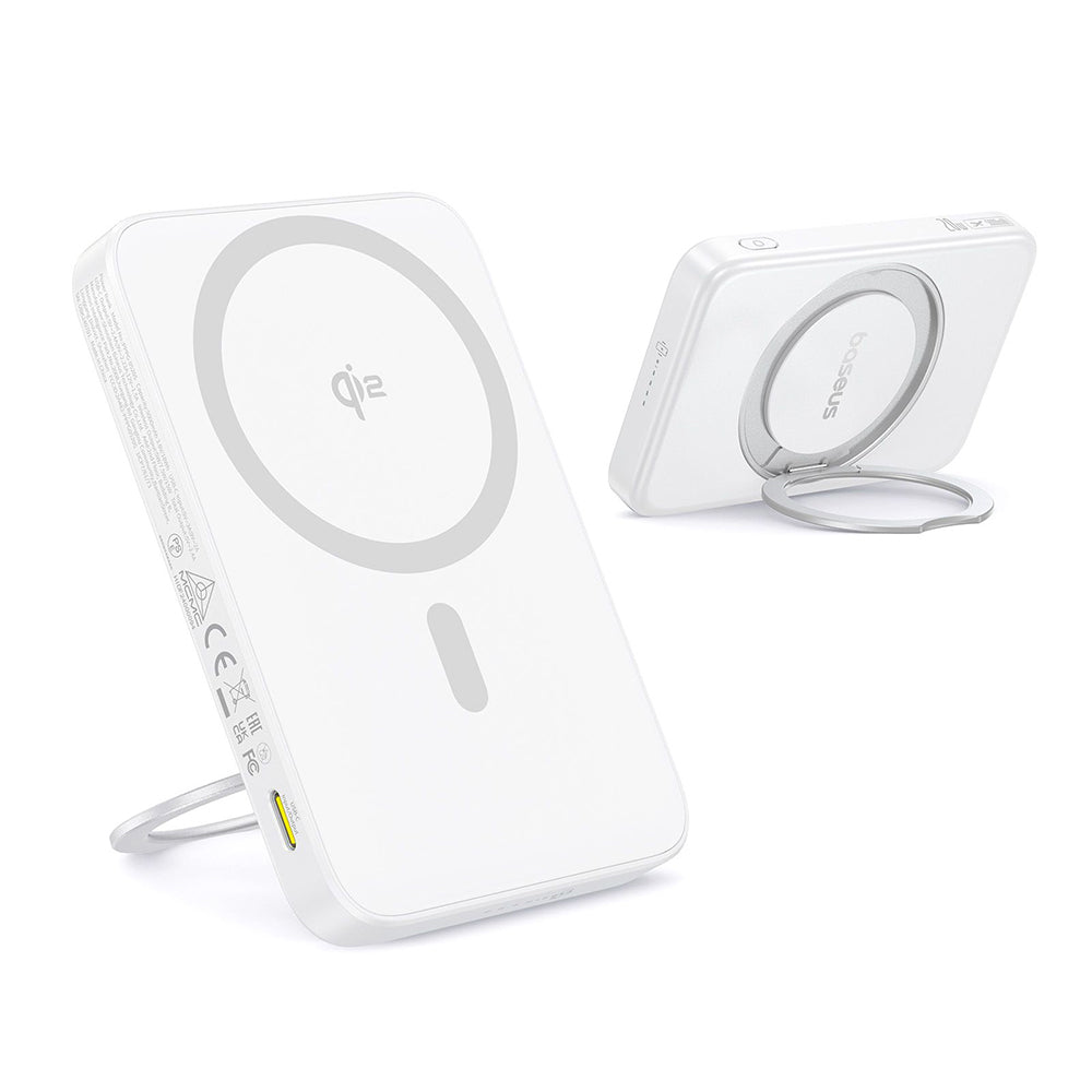 Baseus - Power Bank PicoGo (P10076800213-01) - Type-C, Qi2, Fast Charging, 20W, 5000mAh, Rotable Stand, Cable Type-C - W