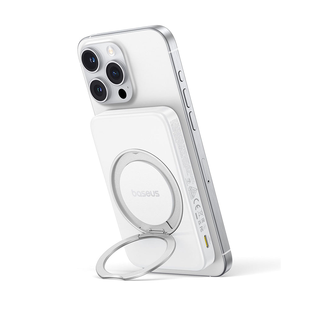 Baseus - Power Bank PicoGo (P10076800213-01) - Type-C, Qi2, Fast Charging, 20W, 5000mAh, Rotable Stand, Cable Type-C - W