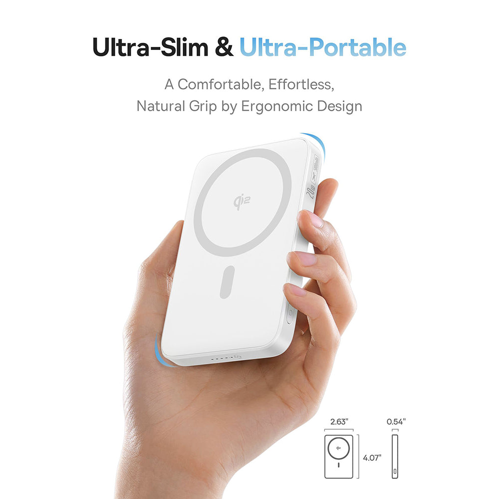 Baseus - Power Bank PicoGo (P10076800213-01) - Type-C, Qi2, Fast Charging, 20W, 5000mAh, Rotable Stand, Cable Type-C - W