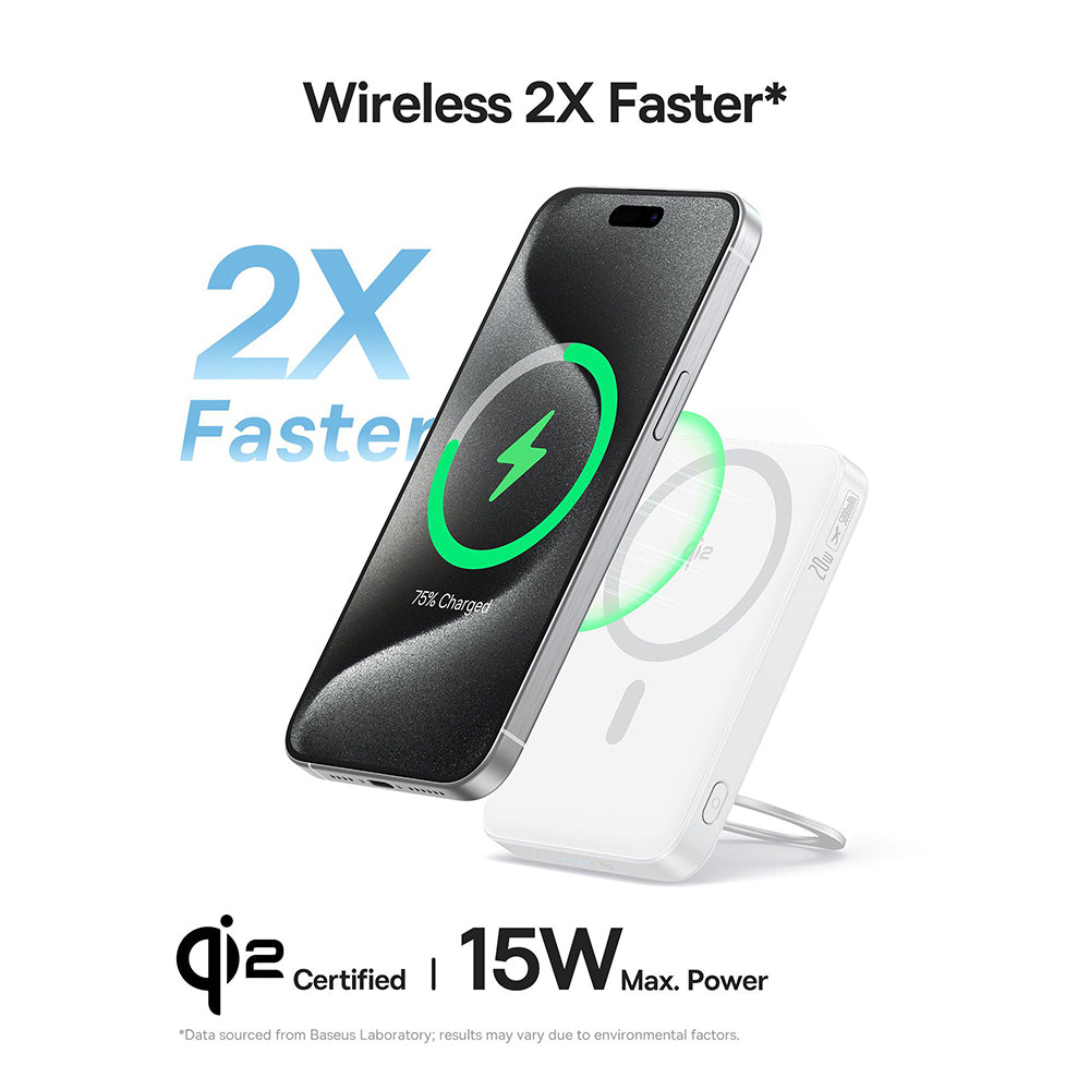 Baseus - Power Bank PicoGo (P10076800213-01) - Type-C, Qi2, Fast Charging, 20W, 5000mAh, Rotable Stand, Cable Type-C - W