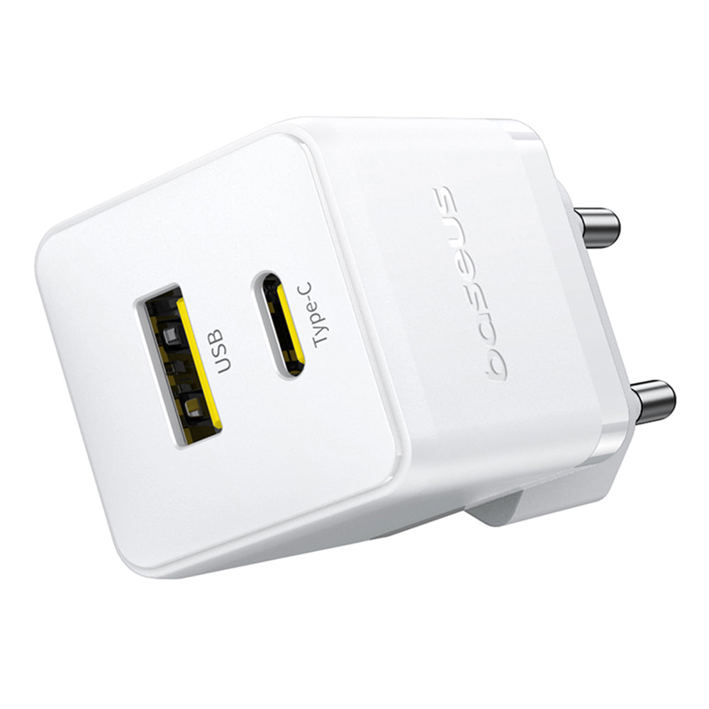 Baseus - Wall Charger Palm (P1011160A213-00) - Fast Charging, 2in1, USB, Type-C, 30W - Moon White