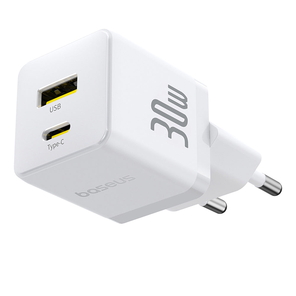 Baseus - Wall Charger Palm (P1011160A213-00) - Fast Charging, 2in1, USB, Type-C, 30W - Moon White