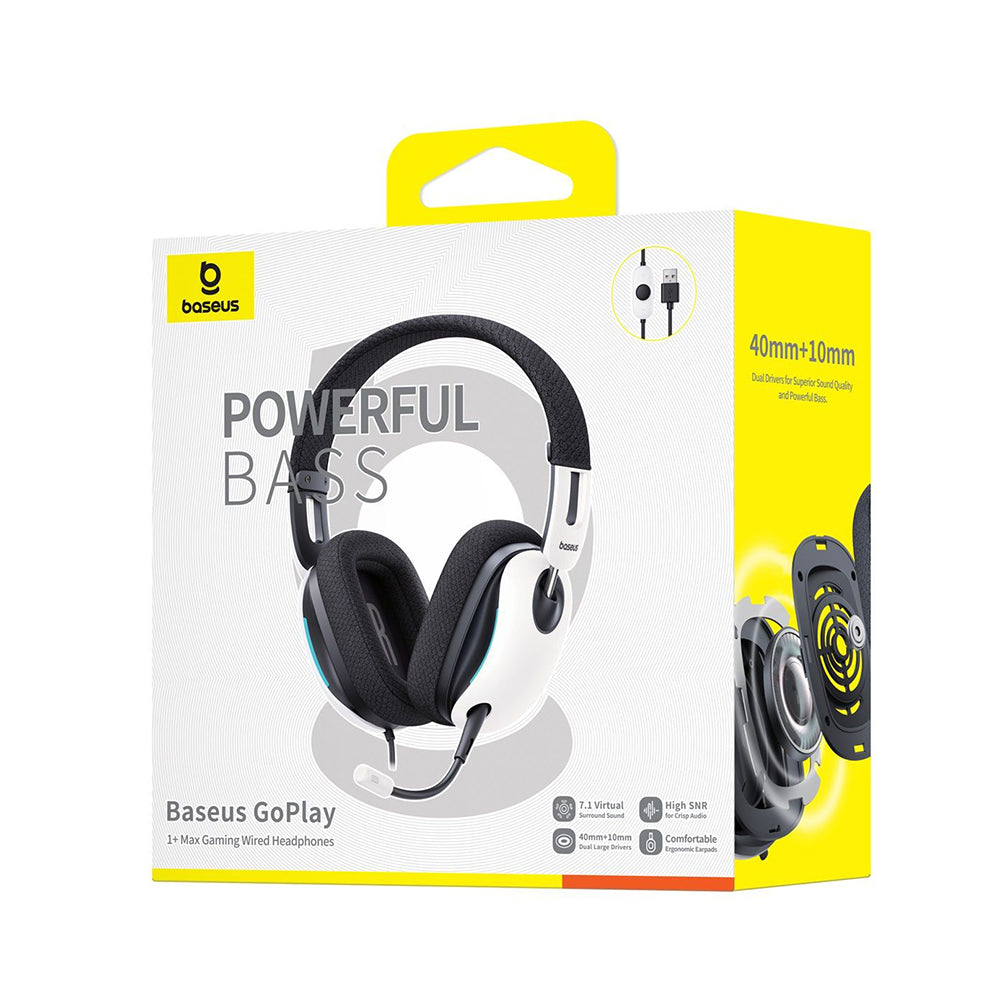 Baseus - Gaming Headphones GoPlay 1 Max (A00181003213-00) - with Microphone, In-Line Cable Controls, LED Light - Moon Wh