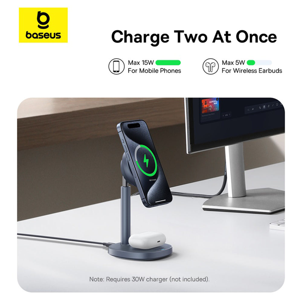 Baseus - Magnetic Wireless Charger Orbit 2 Pro (P10273500813-00) - Cooling Fast Charger for Phone, Earbuds, 20W - Space 