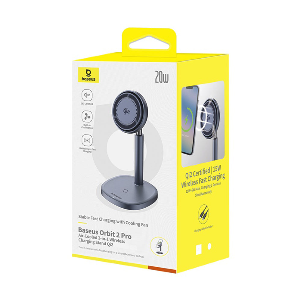 Baseus - Magnetic Wireless Charger Orbit 2 Pro (P10273500813-00) - Cooling Fast Charger for Phone, Earbuds, 20W - Space 