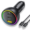 Baseus - Car Charger (C00036101111-00) - 2x USB-C, USB, 152.5W, Fast Charging, RGB Ambient Light, USB-C Cable - Cluster 