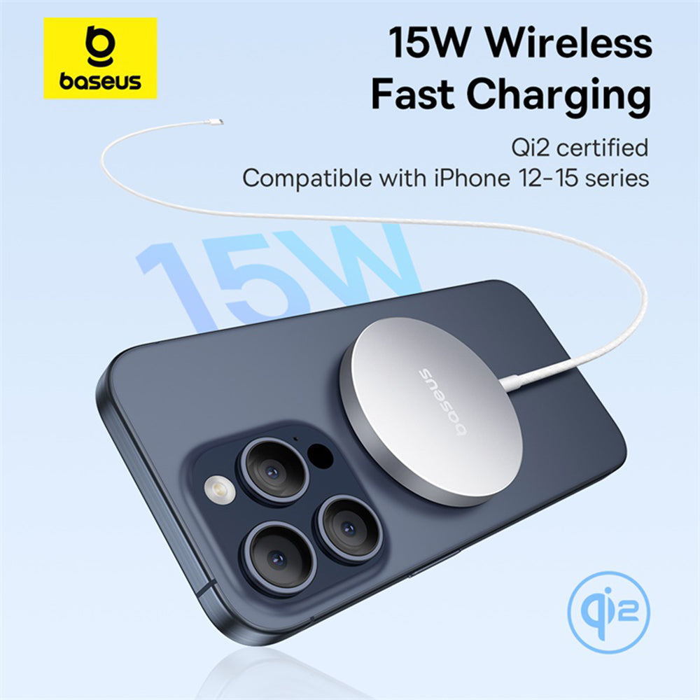Baseus - Magnetic Wireless Charger Simple Mini4 Air (P10278200S11-00) - Fast Charging, Cable Type-C, Qi2, 15W - Frost Si