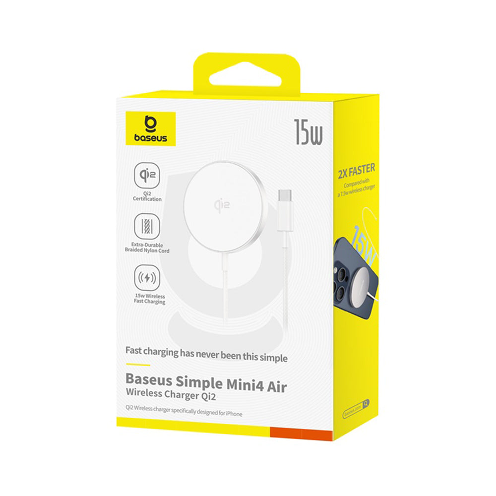 Baseus - Magnetic Wireless Charger Simple Mini4 Air (P10278200S11-00) - Fast Charging, Cable Type-C, Qi2, 15W - Frost Si