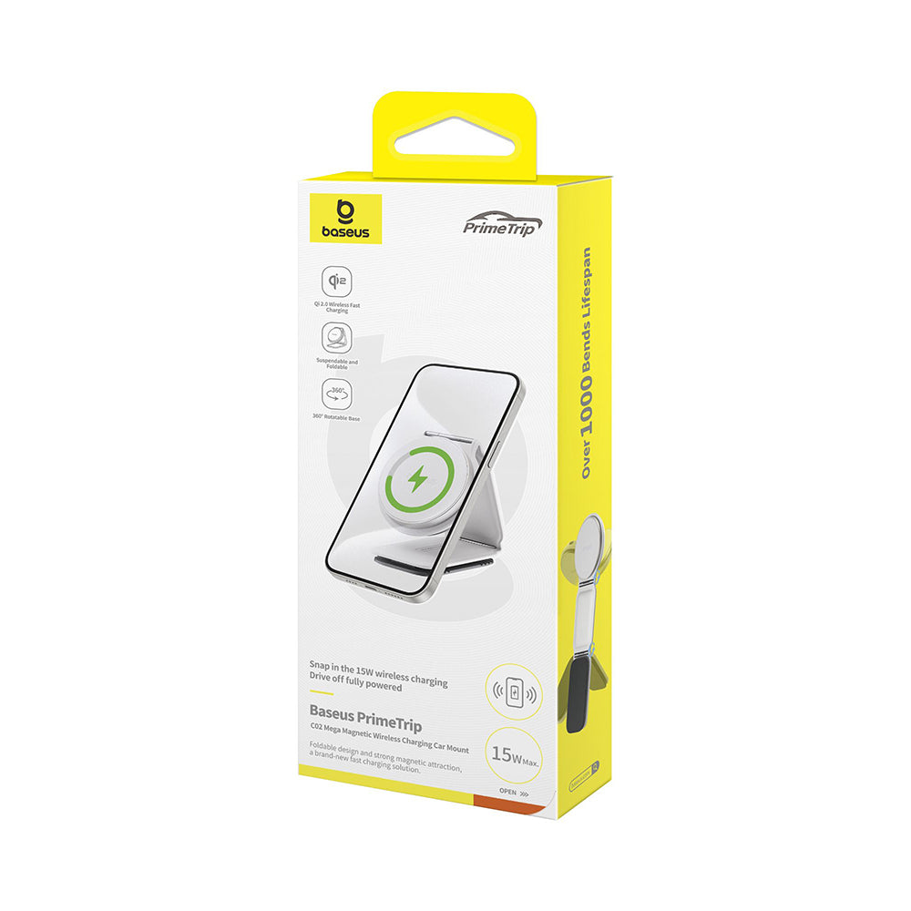 Baseus - Car Holder with Wireless Charging PrimeTrip C02 (C40169003211-00) - Magnetic Grip for Dashboard, 15W - Moon Whi