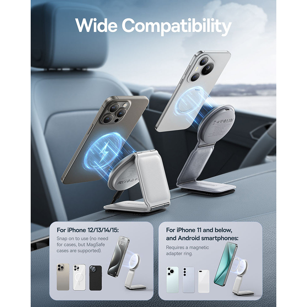 Baseus - Car Holder with Wireless Charging PrimeTrip C02 (C40169003211-00) - Magnetic Grip for Dashboard, 15W - Moon Whi