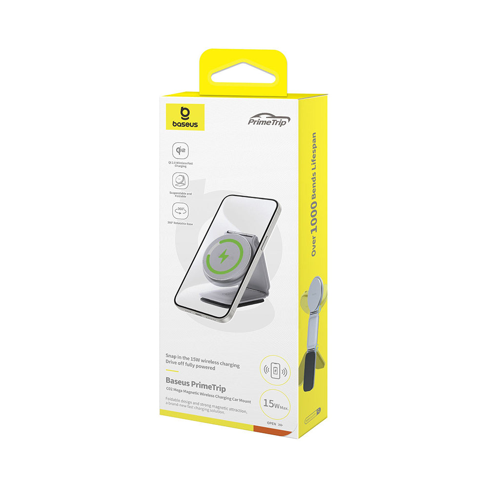 Baseus - Car Holder with Wireless Charging PrimeTrip C02 (C40169003831-00) - Magnetic Grip for Dashboard, 15W - Frosted 