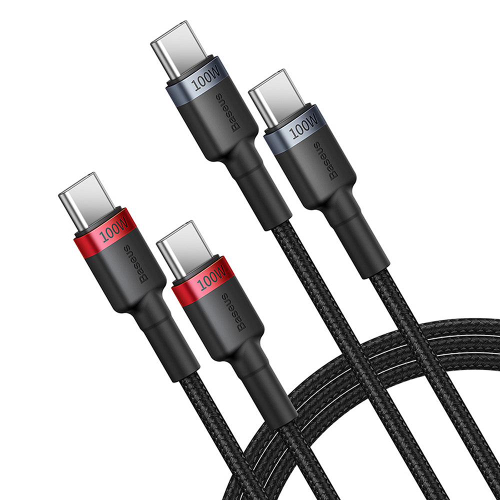 Baseus - (2 pack) Data Cable Cafule (P10318306003-00) - Type-C to Type-C, Fast Charging, 100W, 5A, 1m - Black/Red, Black