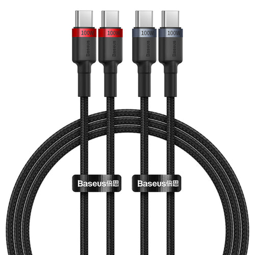 Baseus - (2 pack) Data Cable Cafule (P10318306003-00) - Type-C to Type-C, Fast Charging, 100W, 5A, 1m - Black/Red, Black