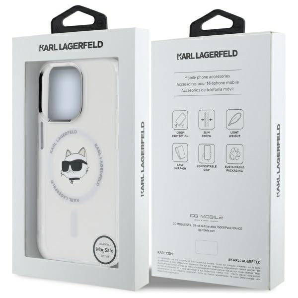Karl Lagerfeld - IML MagSafe (KLHMP14LHLSCHH) - iPhone 14 Pro - White Metal Choupette`s Head