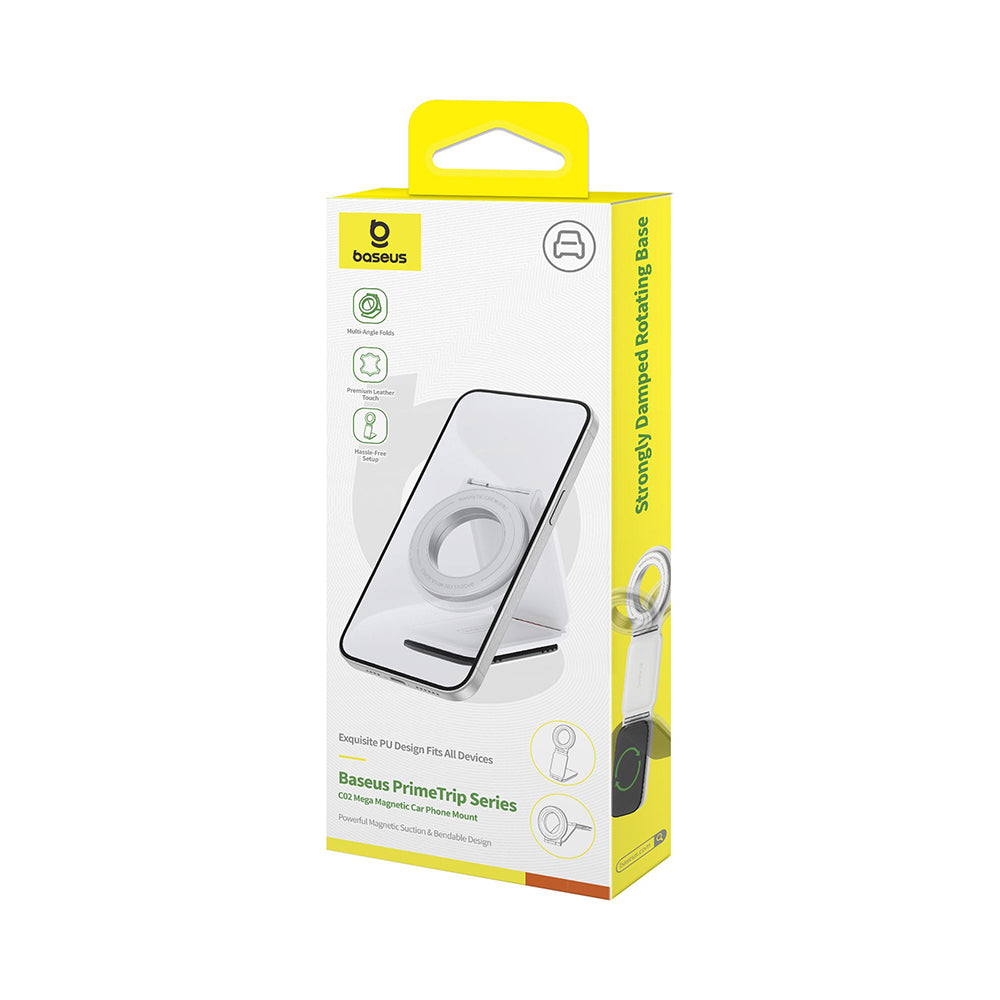 Baseus - Car Holder PrimeTrip Series C02 (C40169002213-00) - PU Leather, 360°, 25N, Versatile Mounting Option - Moon Whi