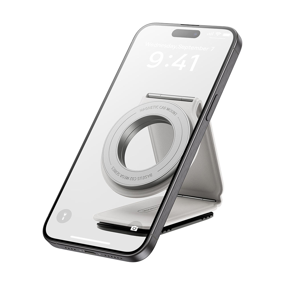 Baseus - Car Holder PrimeTrip Series C02 (C40169002213-00) - PU Leather, 360°, 25N, Versatile Mounting Option - Moon Whi