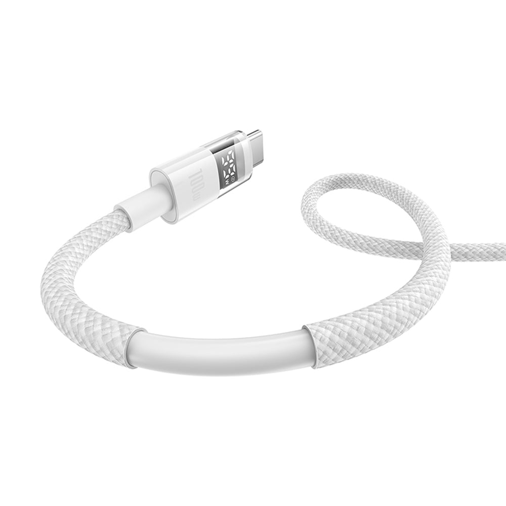 Baseus - Data Cable Display 2 (P10382702211-01) - Fast Charging, Type-C to Type-C, Digital Display, 100W, 2m - Moon Whit