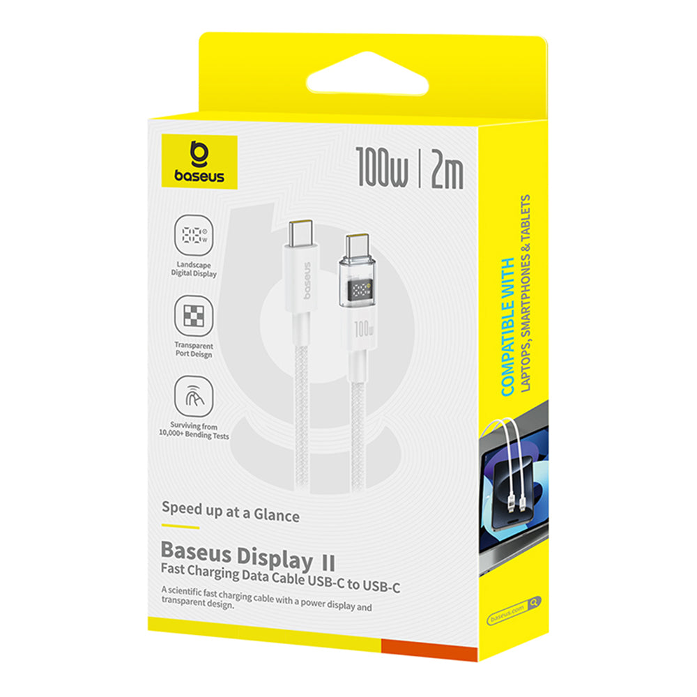 Baseus - Data Cable Display 2 (P10382702211-01) - Fast Charging, Type-C to Type-C, Digital Display, 100W, 2m - Moon Whit
