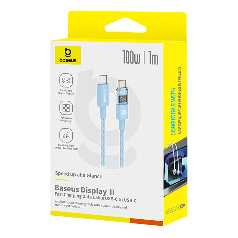 Baseus - Data Cable Display 2 (P10382702311-00) - Fast Charging, Type-C to Type-C, Digital Display, 100W, 1m - Galaxy Bl