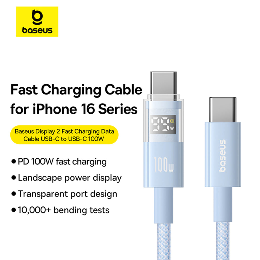 Baseus - Data Cable Display 2 (P10382702311-01) - Fast Charging, Type-C to Type-C, Digital Display, 100W, 2m - Galaxy Bl