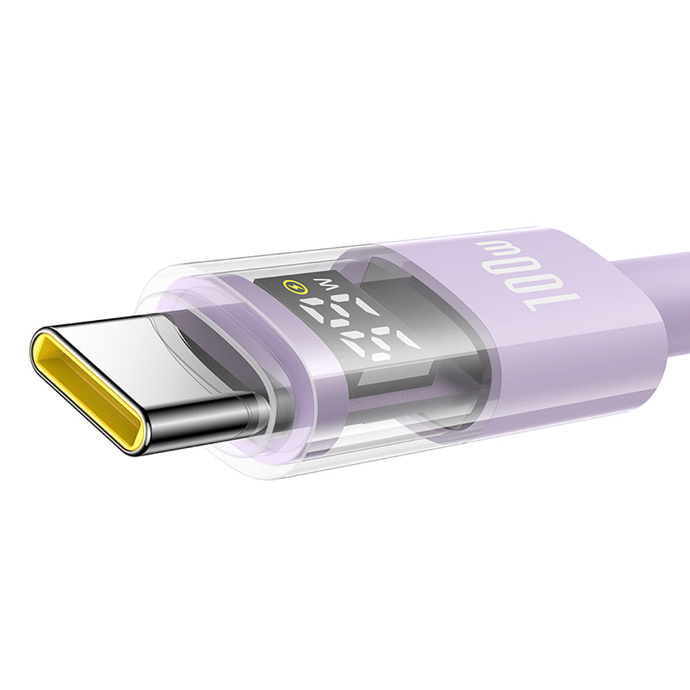 Baseus - Data Cable Display 2 (P10382702511-00) - Fast Charging, Type-C to Type-C, Digital Display, 100W, 1m - Nebula Pu