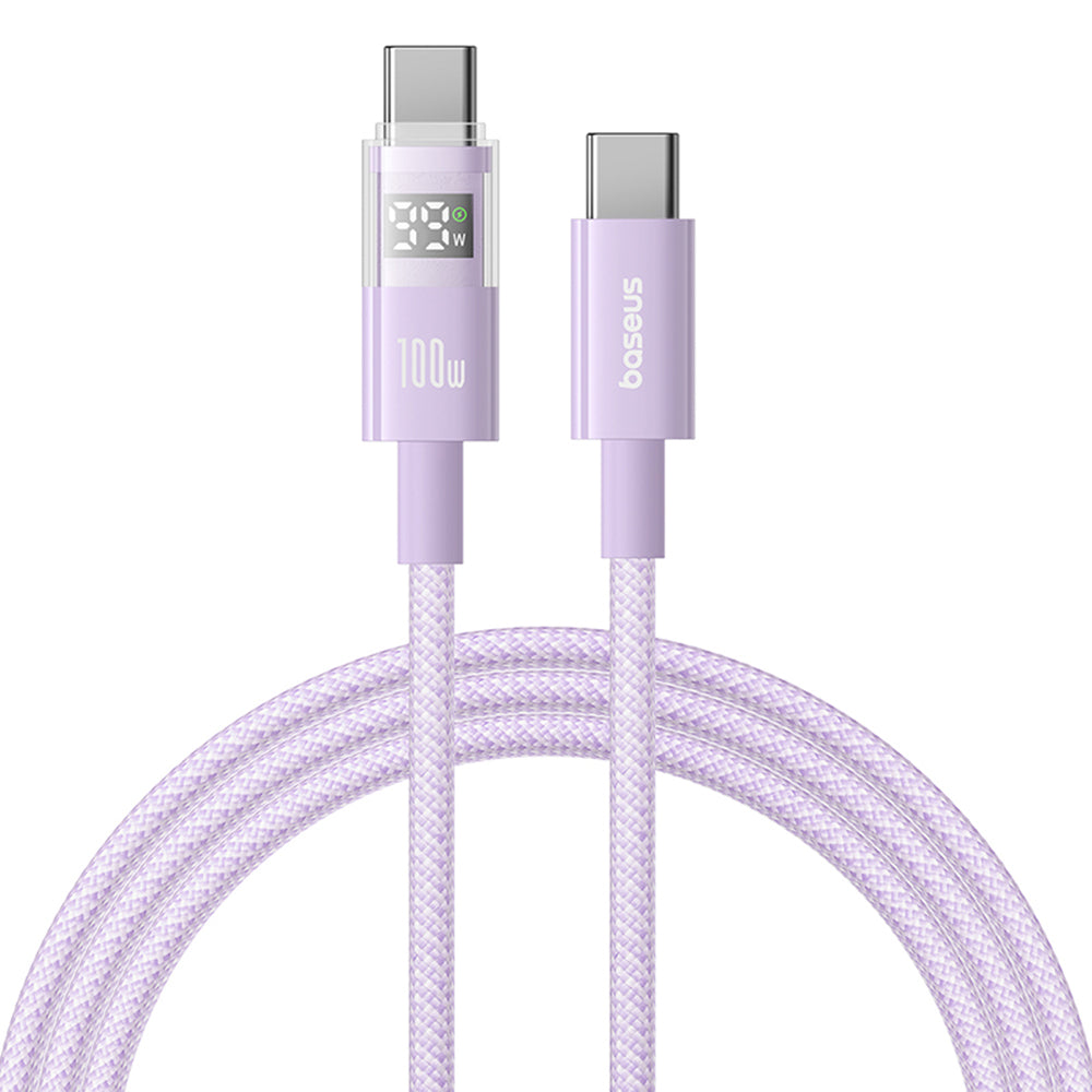 Baseus - Data Cable Display 2 (P10382702511-00) - Fast Charging, Type-C to Type-C, Digital Display, 100W, 1m - Nebula Pu