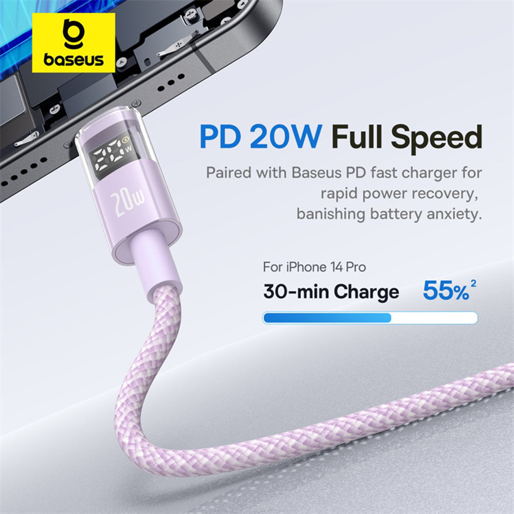 Baseus - Data Cable Display 2 (P10382703511-01) - Fast Charging, Type-C, Lightning, Digital Display, 20W, 2m - Nebula Pu