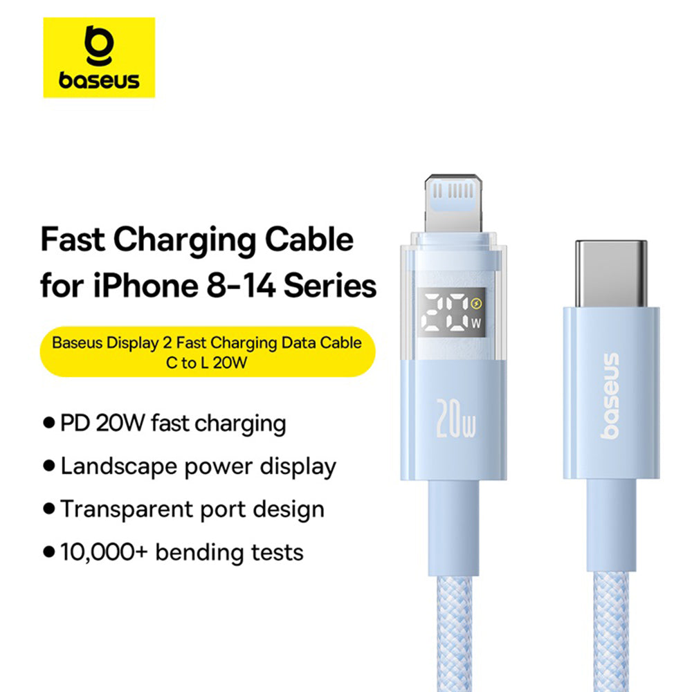 Baseus - Data Cable Display 2 (P10382703311-01) - Fast Charging, Type-C to Lightning, Digital Display, 20W, 2m - Galaxy 