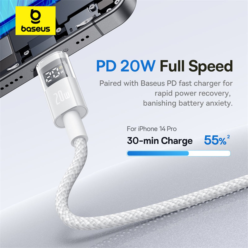 Baseus - Data Cable Display 2 (P10382703211-01) - Fast Charging, Type-C to Lightning, Digital Display, 20W, 2m - Moon Wh