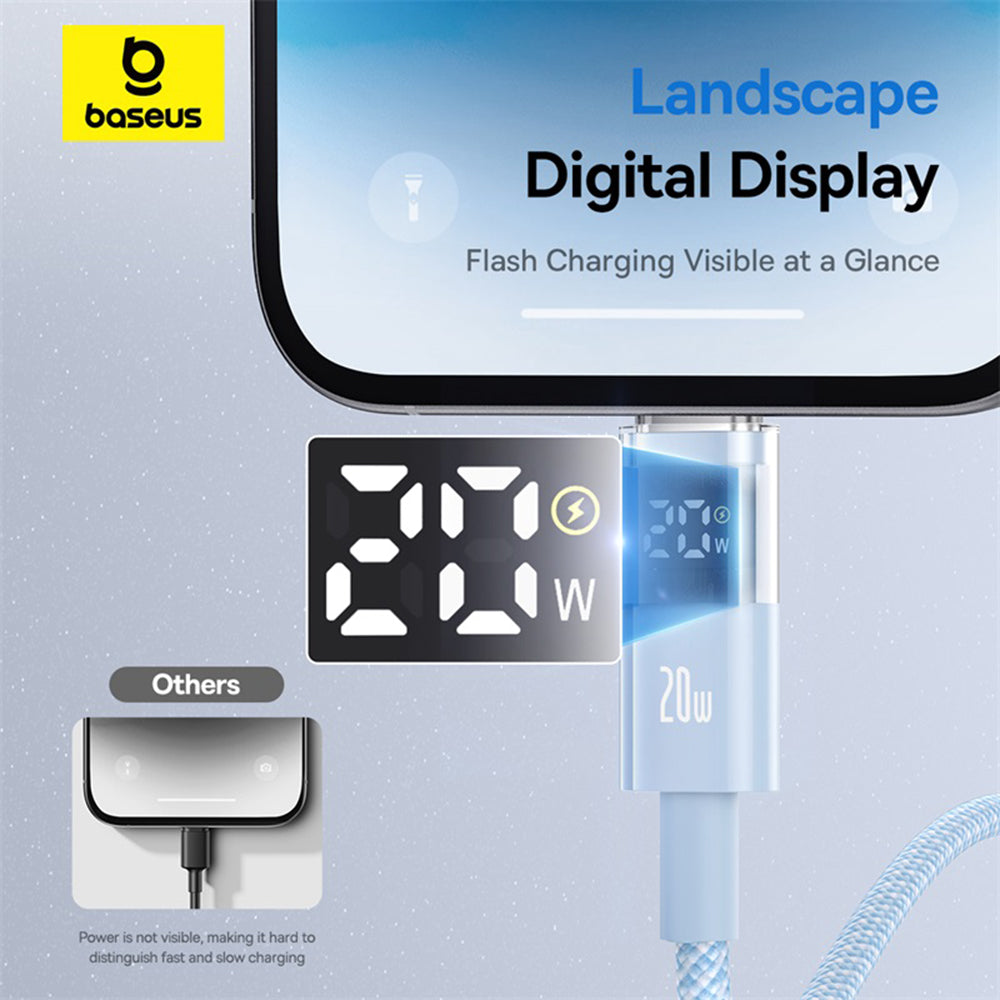 Baseus - Data Cable Display 2 (P10382703311-00) - Fast Charging, Type-C to Lightning, Digital Display, 20W, 1m - Galaxy 