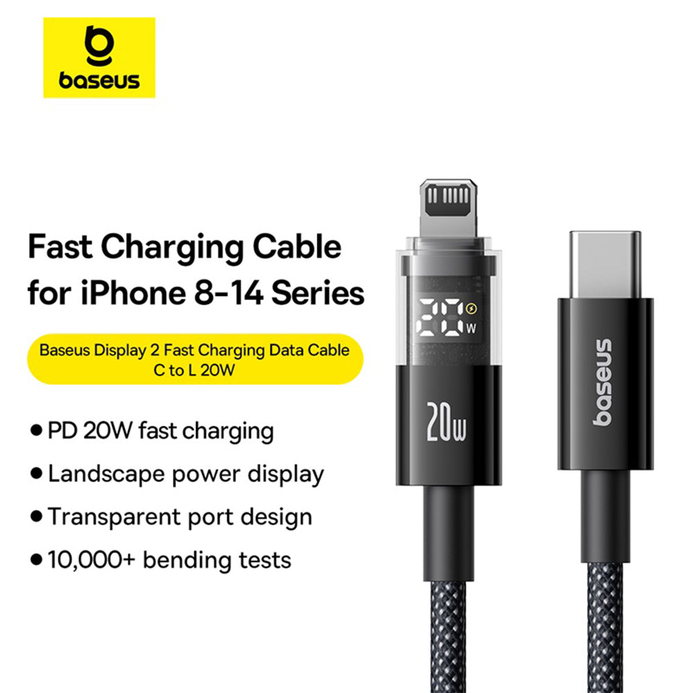 Baseus - Data Cable Display 2 (P10382703121-00) - Fast Charging, Type-C to Lightning, Digital Display, 20W, 1m - Cosmic 